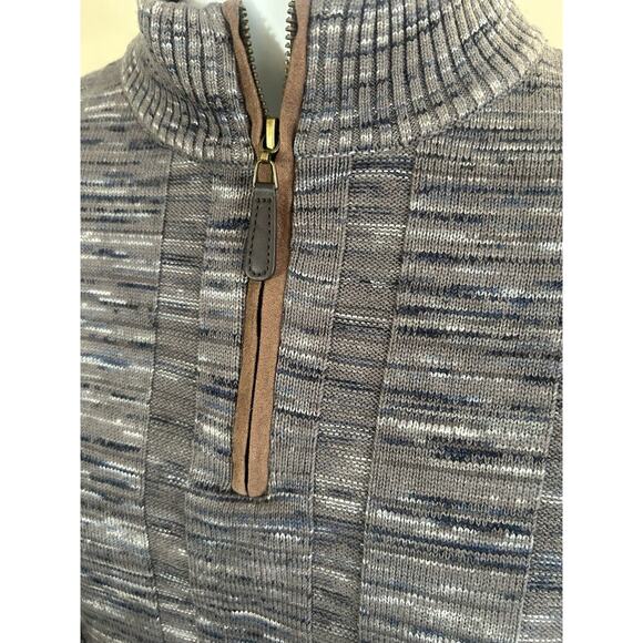 Lenor Romano- 1/4 Suede Rimmed Zipper Merino Wool Blend Sweater Size Large- Gray - Picture 2 of 6